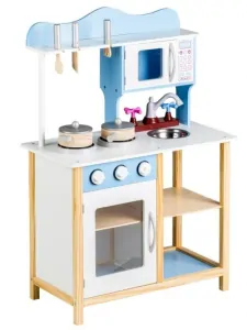 Dřevěná dětská kuchyňka Ecotoys modrá s příslušenstvím